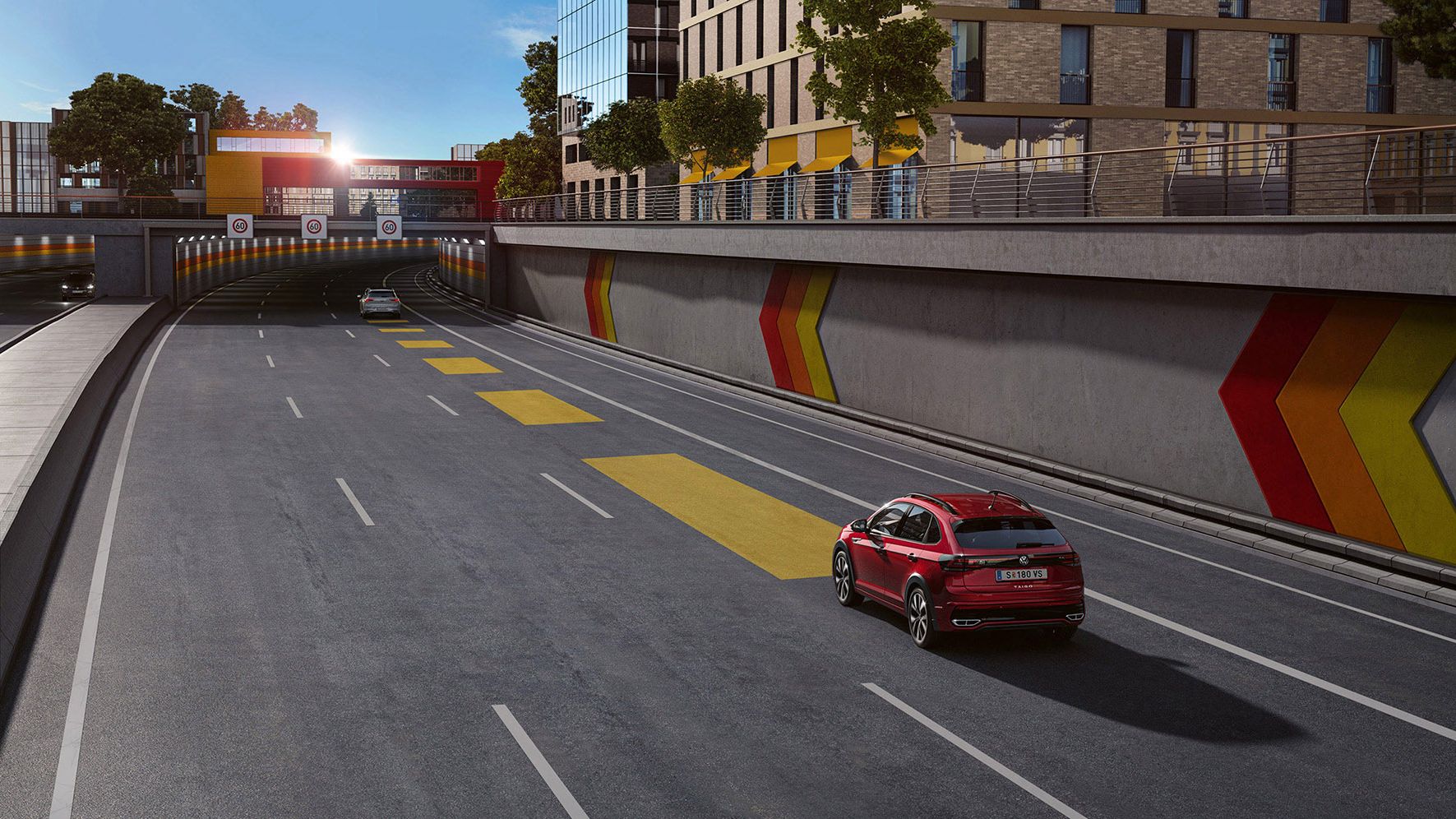 Grafik zeigt die automatische Distanzregelung ACC beim VW Taigo