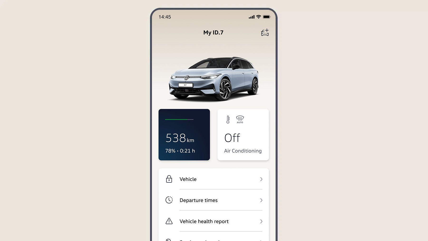 Obrazovka z aplikácie Volkswagen pre ID.7