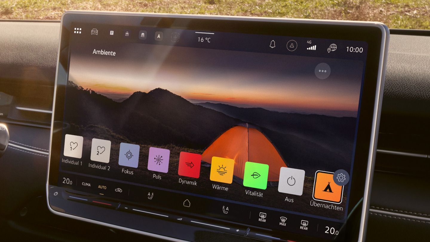 Na obrázku je zobrazený systém infotainment modelu ID. a režim „Ambiente“.