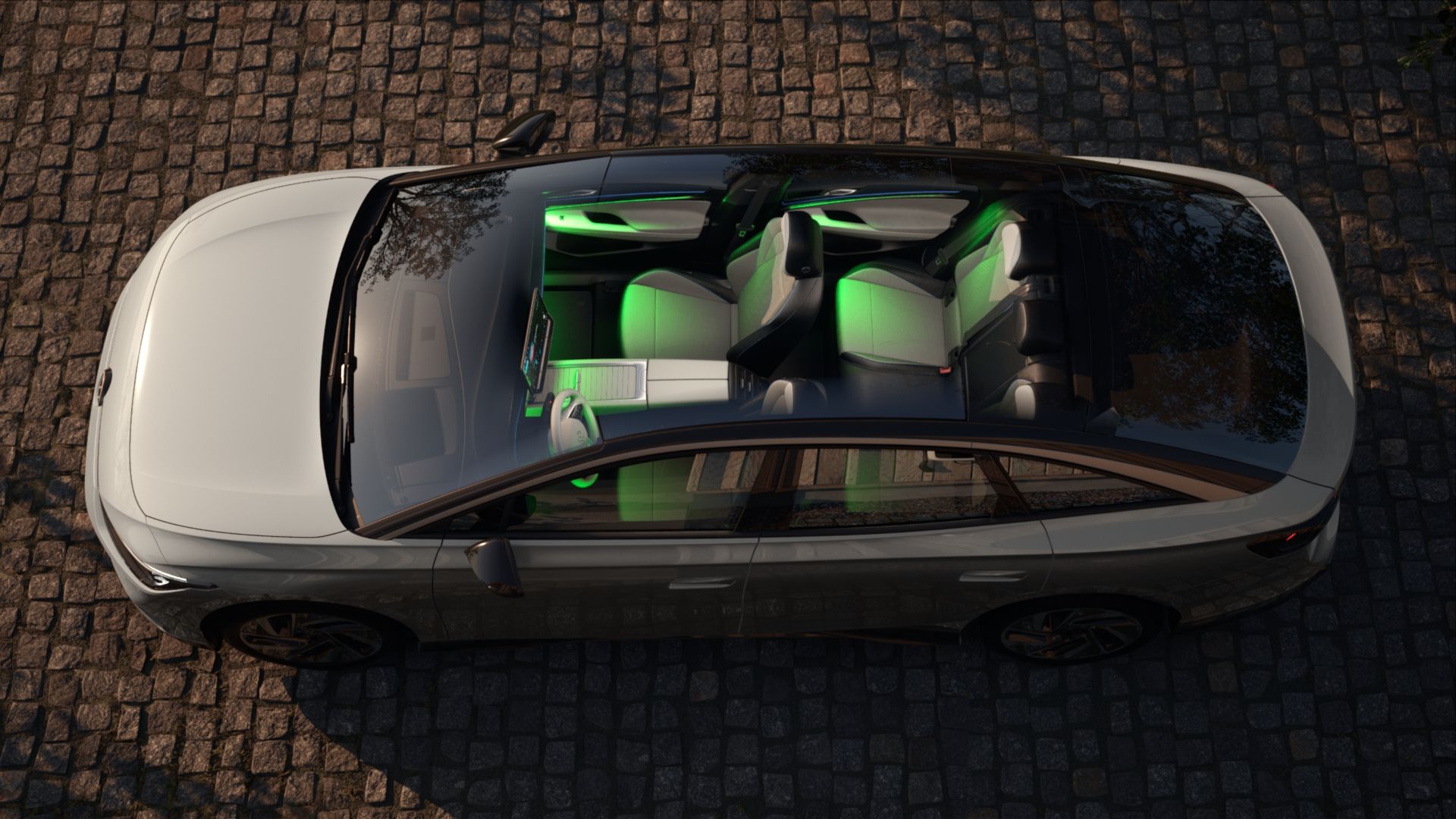 VW ID.7 ambientné osvetlenie zelené