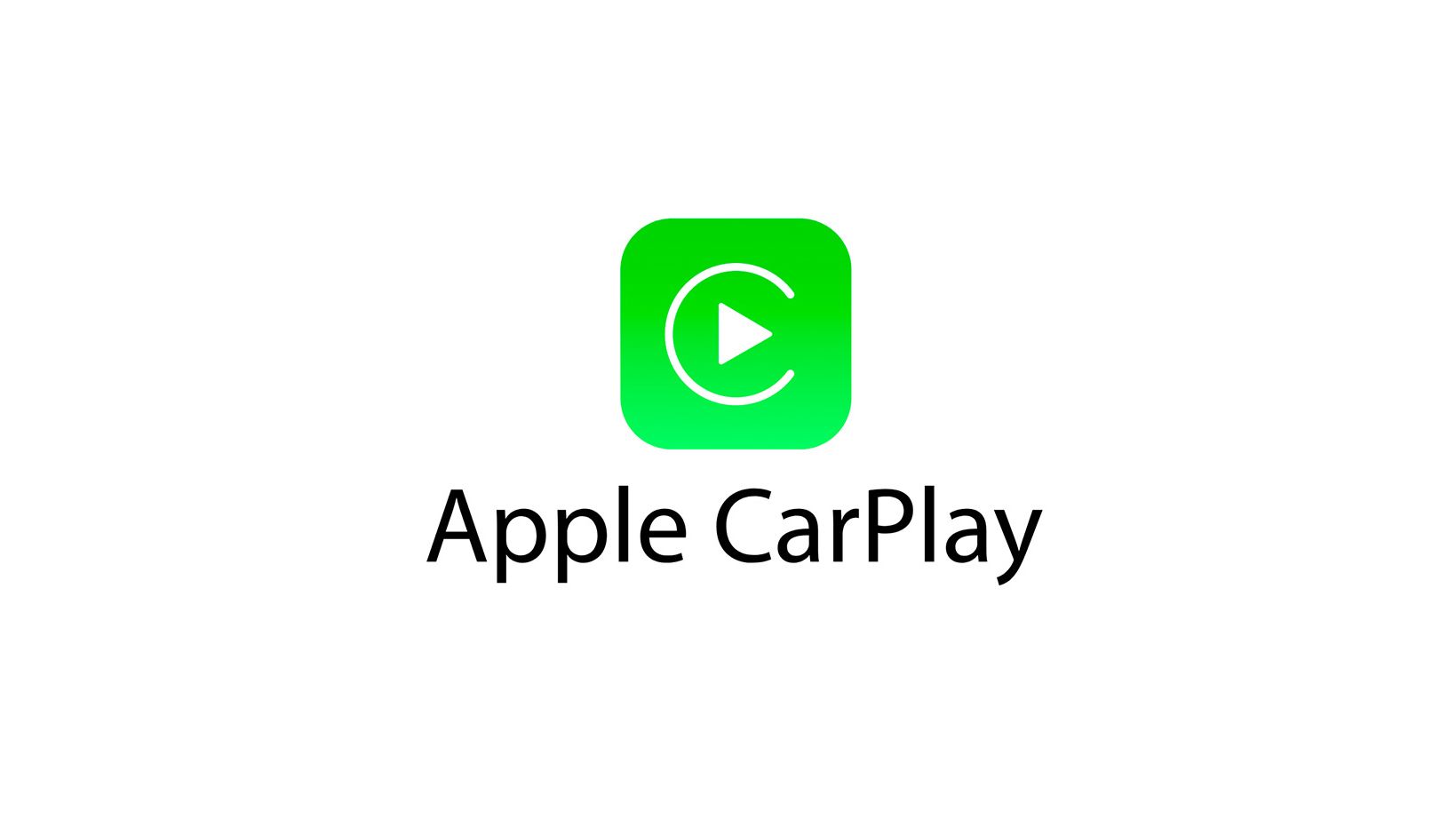 Tlačidlo play na zelenom pozadí ako ikona a nápis Apple Car Play.