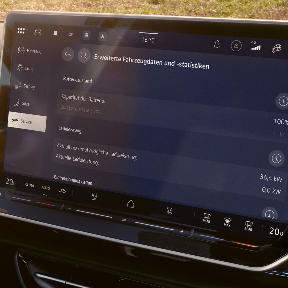 Na obrázku je zobrazený systém infotainment modelu ID. a údaje o stave batérie vozidla.