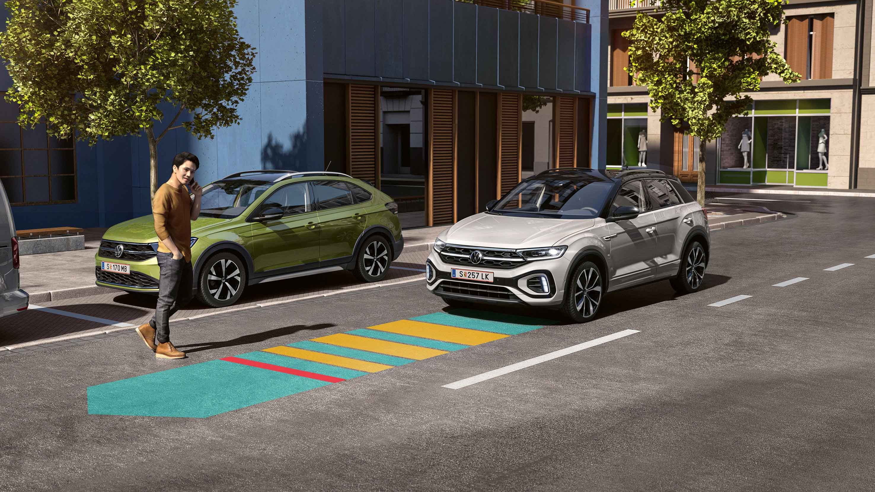 Grafik zeigt die Umfeldbeobachtung Front Assist beim VW