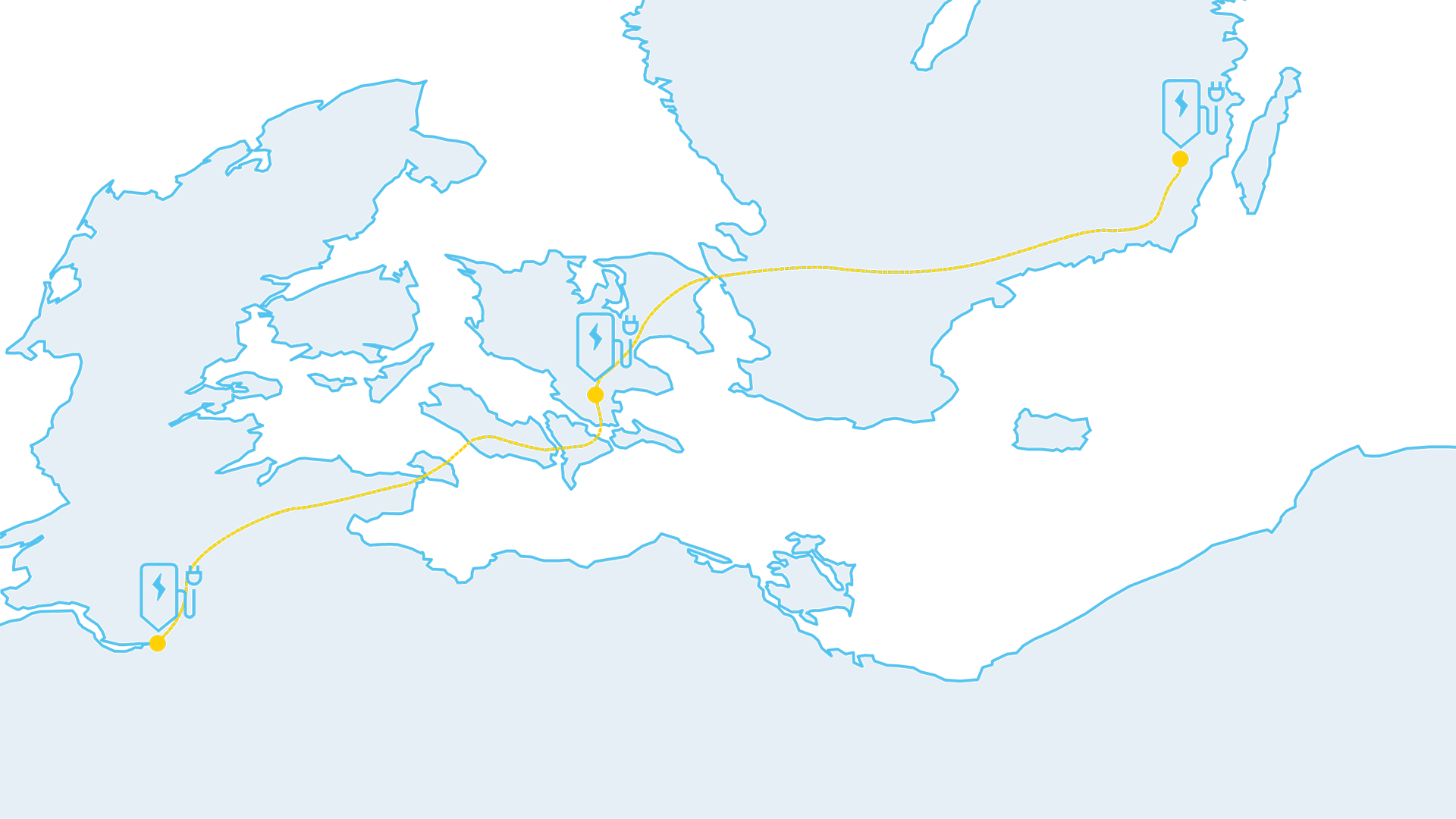 Mapa znázorňujúca trasu podmorského telekomunikačného kábla medzi Severnou Amerikou a Európou. Kábel vedie z východného pobrežia USA cez Atlantický oceán do Spojeného kráľovstva. Na mape sú vyznačené hlavné uzlové body kábla.