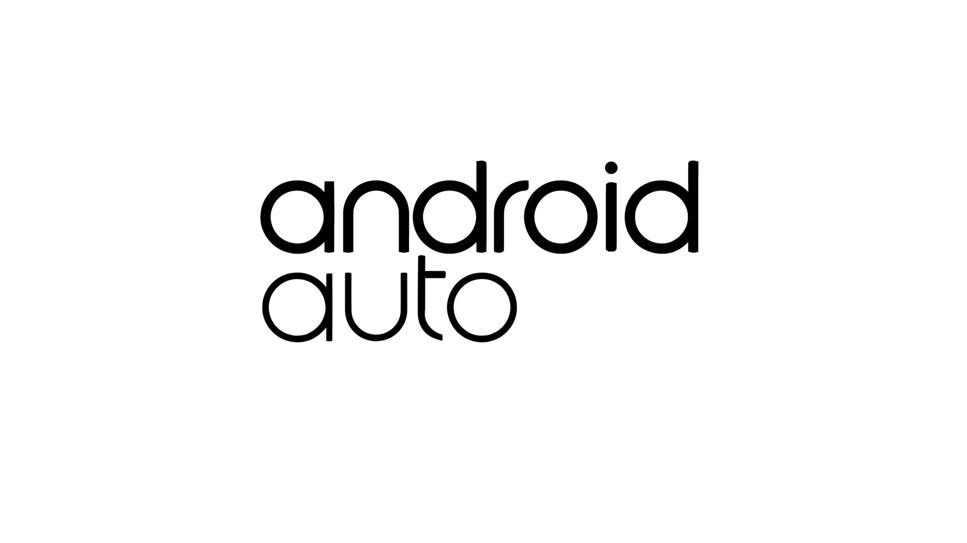 Logo Android Auto. Text "android auto" napísaný čiernymi písmenami na bielom pozadí.