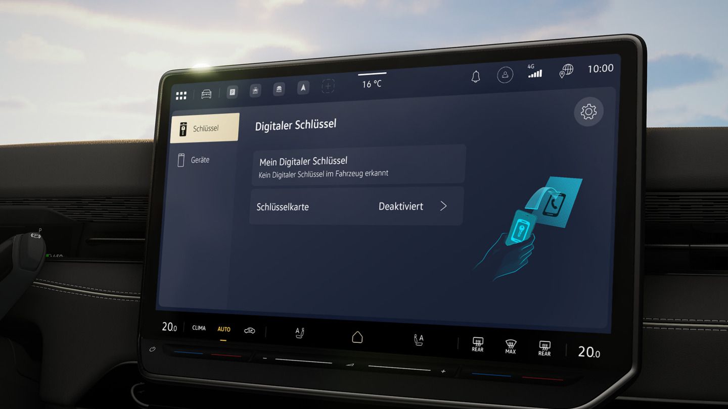 Na obrázku je zobrazený systém infotainment modelu ID. a funkcia „digitálny kľúč“