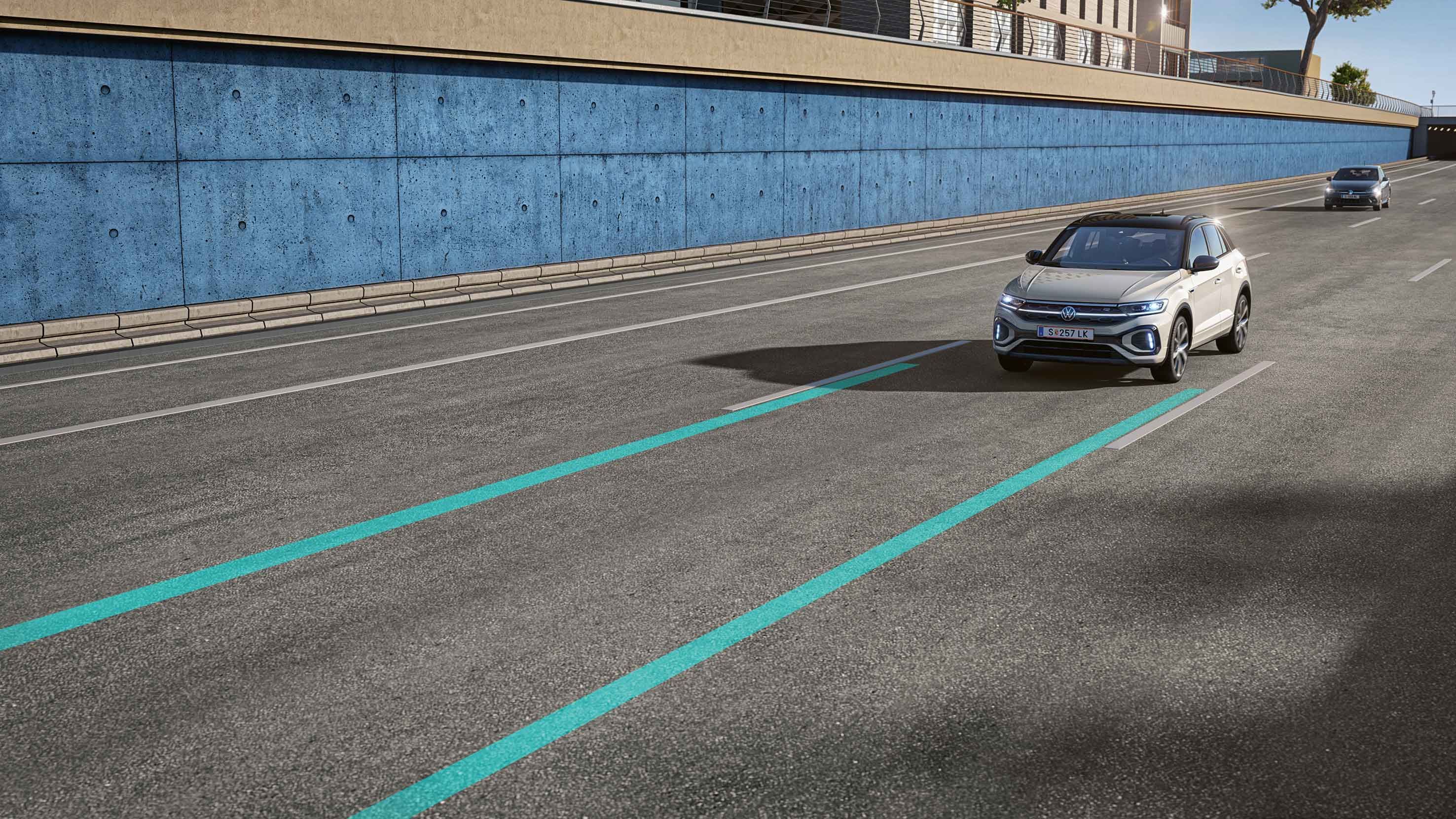 Darstellung eines VW T-Roc mit Lane Assist